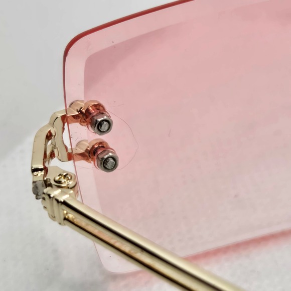 Trendy Pink Tinted‎ Rectangular Sunglasses Gold Frame 2023 Modern Chic Eyewear - Picture 3 of 8
